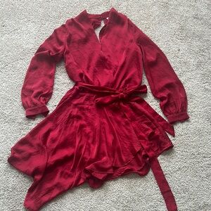 Love Red Wrap Dress with V-Neck and Bishop Sleeves